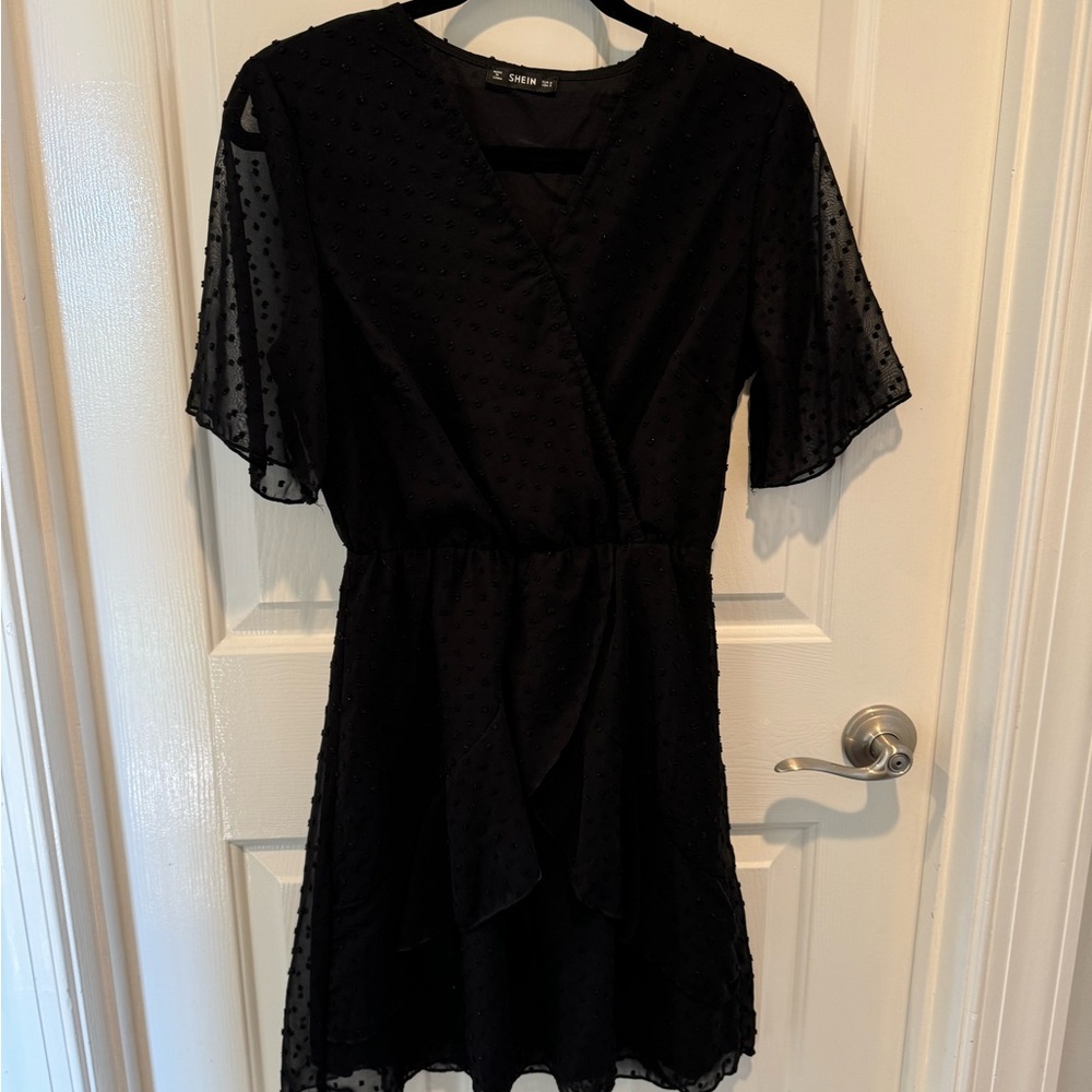SHEIN Black V-Neck Sheer Dress Size S
